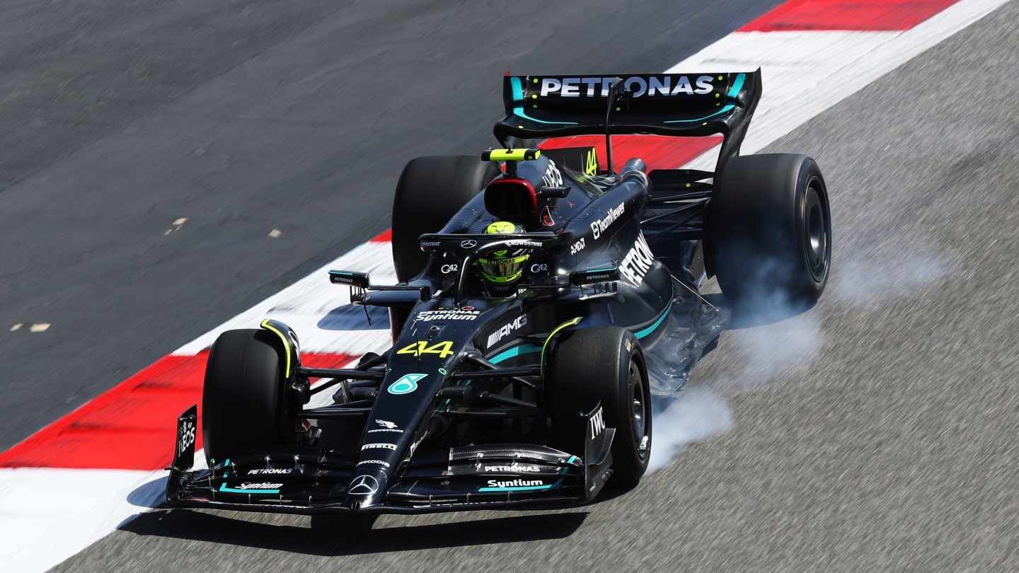 BAHRAIN, BAHRAIN - FEBRUARY 24: Lewis Hamilton of Great Britain driving the (44) Mercedes AMG