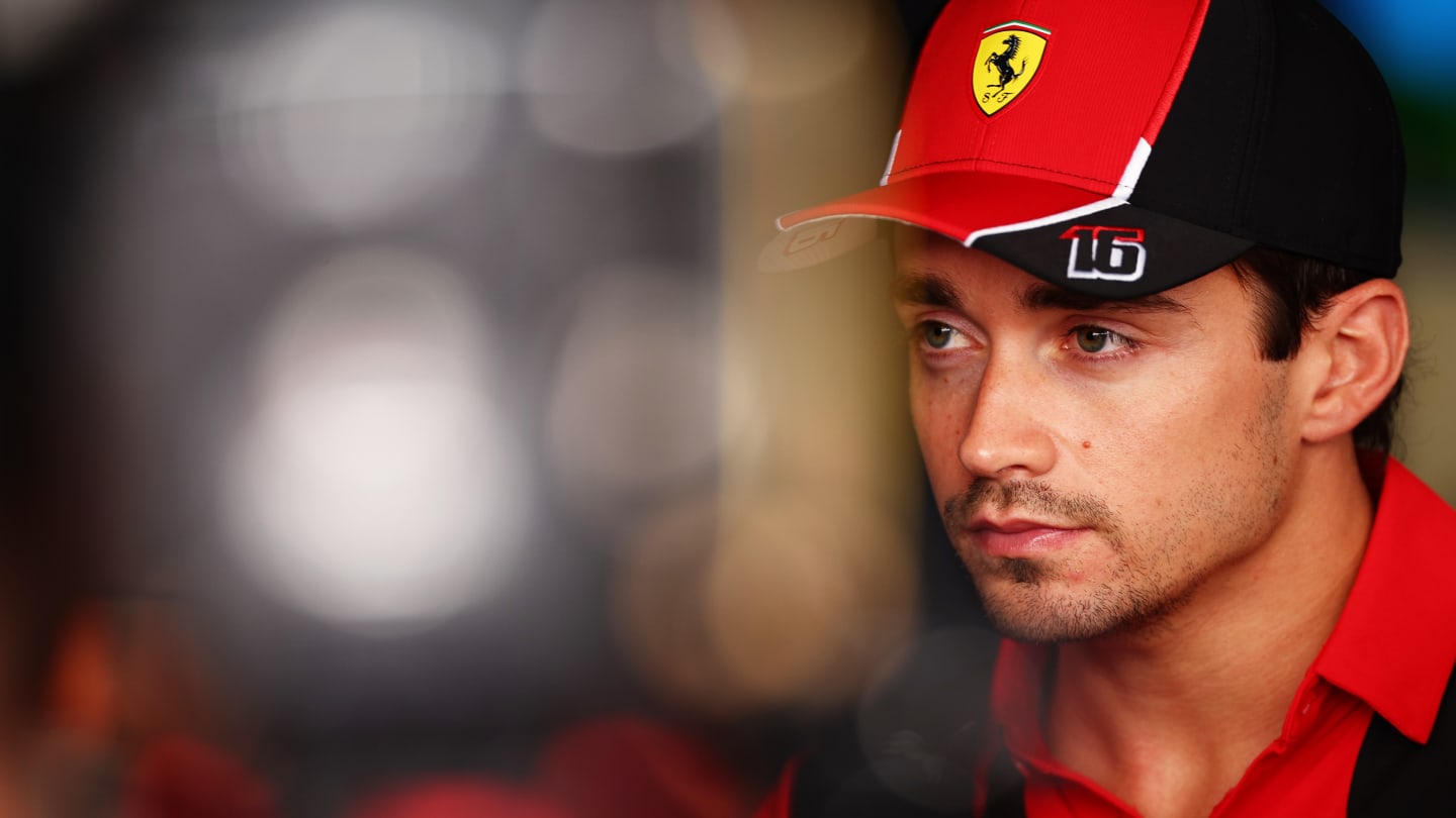 MEXICO CITY, MEXICO - OCTOBER 26: Charles Leclerc of Monaco and Ferrari talks to the media in the