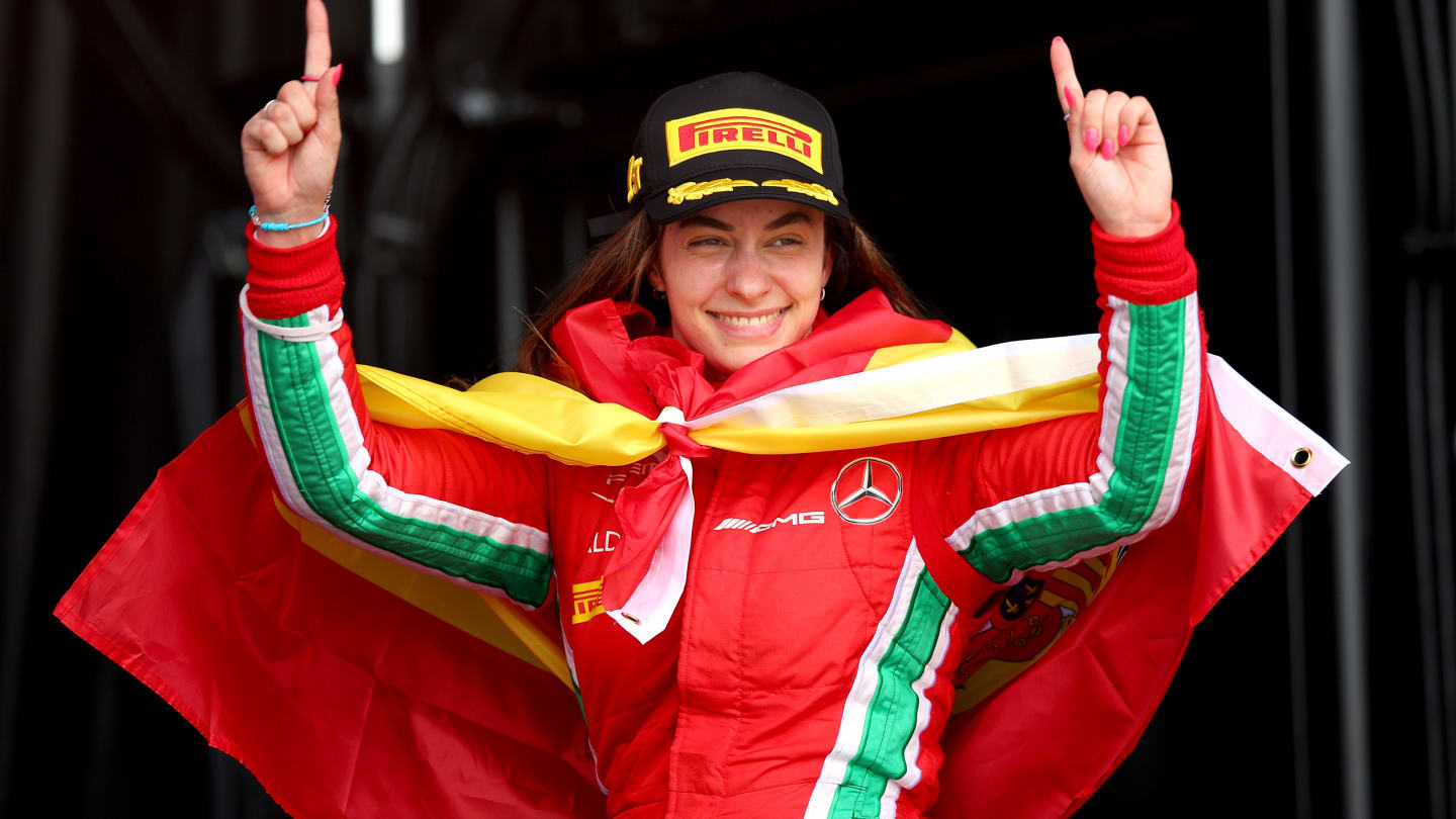 VALENCIA, SPAIN - MAY 07: First placed Marta Garcia of Spain and PREMA Racing (15) celebrates on