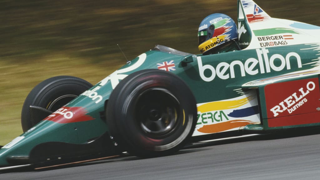Gerhard Berger of Austria drives the #20 Benetton Formula Benetton B186 BMW M12 turbo during the
