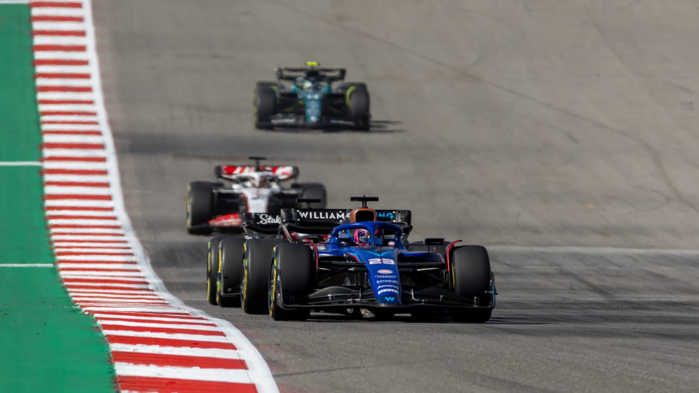 AUSTIN, TX - OCTOBER 22: Williams Racing driver Alexander Albon (23) of Thailand leads a pack of