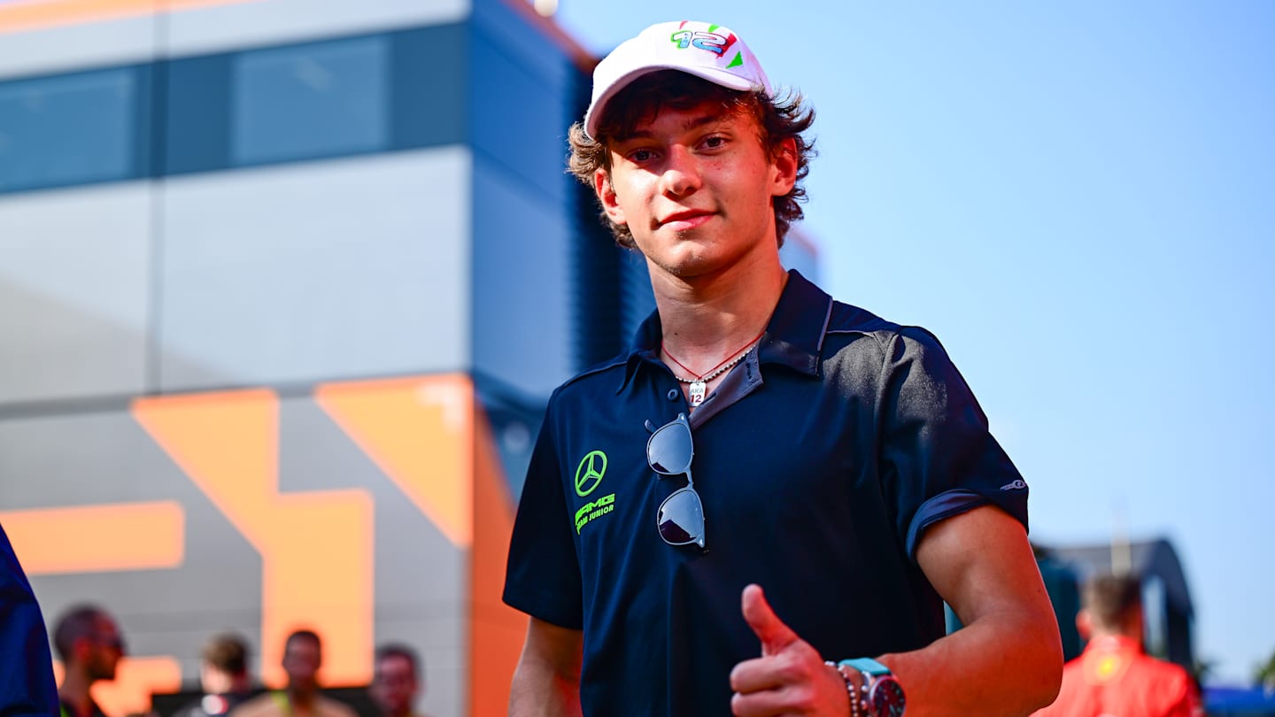 Andrea Kimi Antonelli of Mercedes-AMG Petronas F1 Team looks on during media day of the Italian GP,