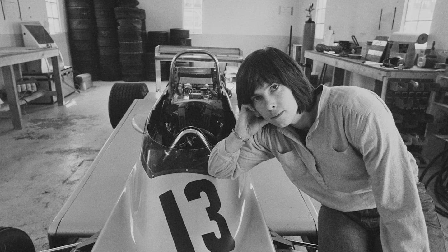 English athlete Divina Galica at her motor racing workshop, UK, 30th July 1979. (Photo by