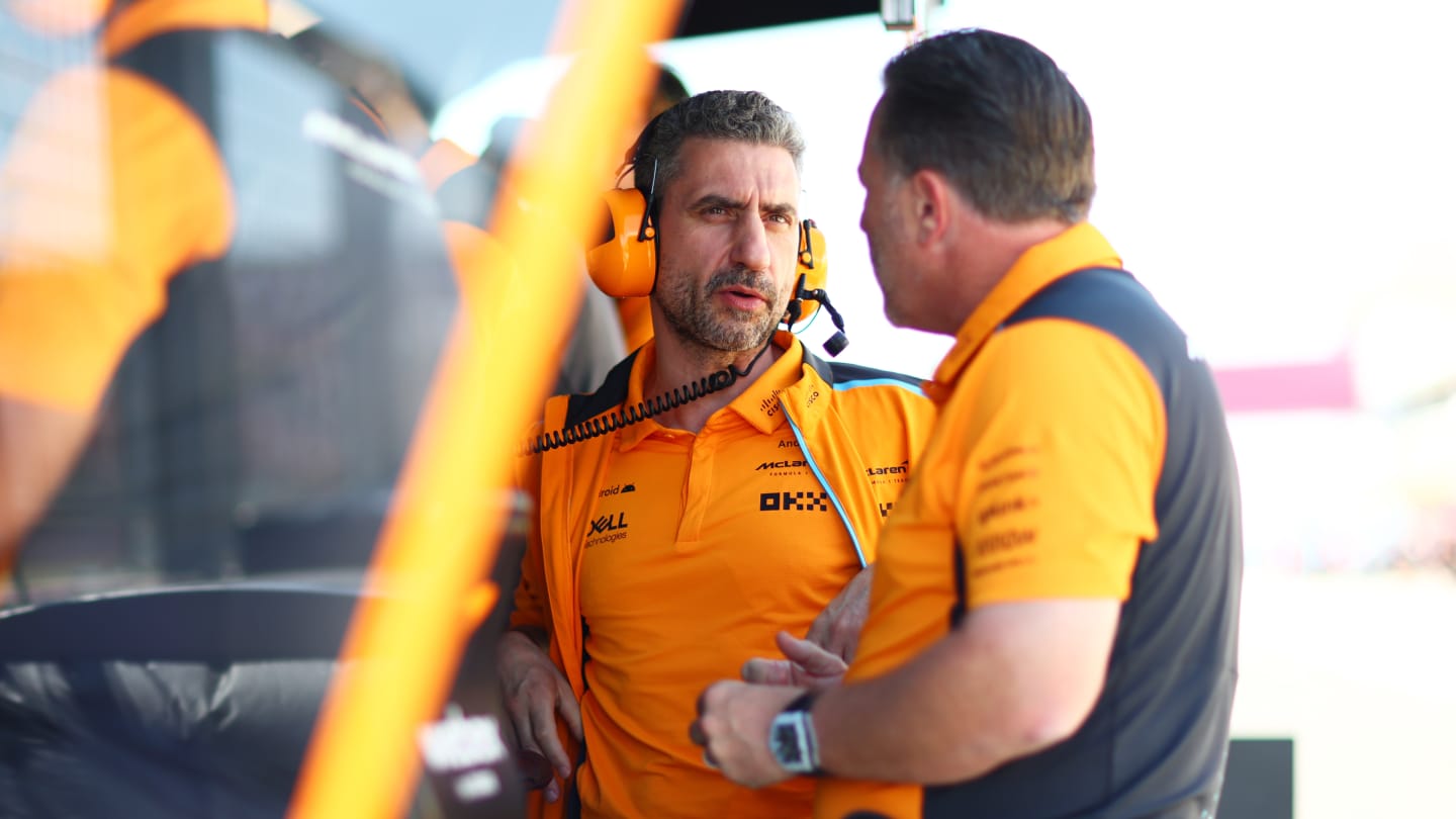 BUDAPEST, HUNGARY - JULY 22: McLaren Team Principal Andrea Stella talks with McLaren Chief