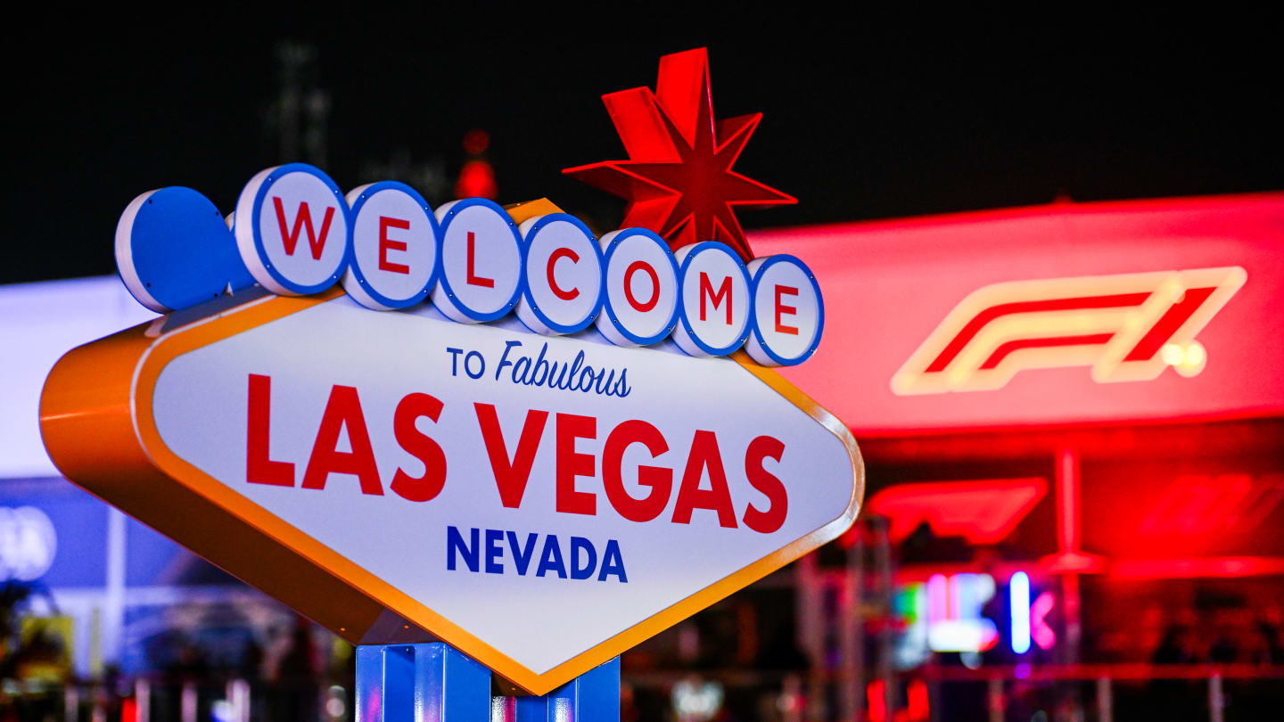 LAS VEGAS, NEVADA - NOVEMBER 16: A general view of Las Vegas signage in the paddock ahead of the F1