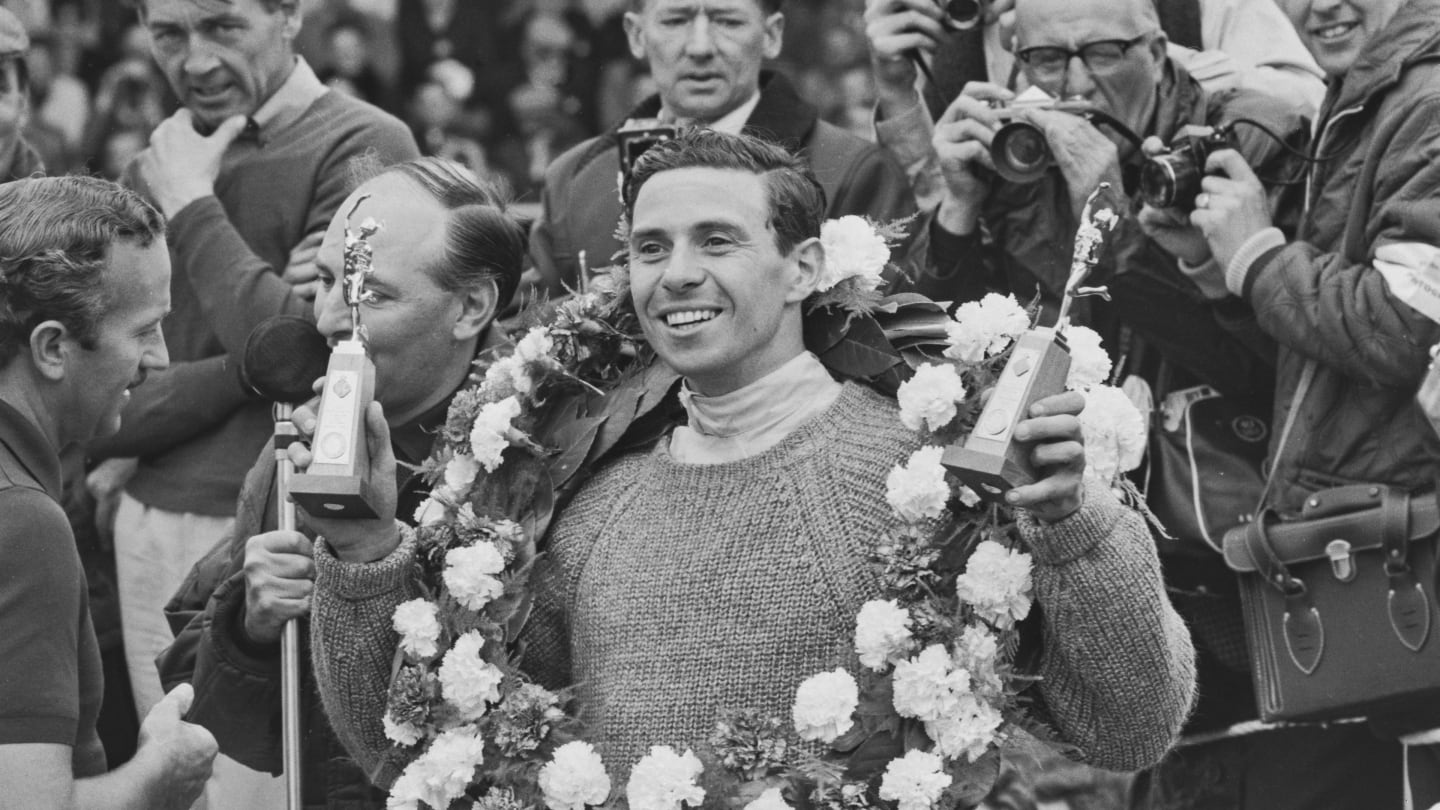 Scottish racing driver Jim Clark (1936 - 1968) wins the 1965 British Grand Prix at Silverstone, UK,