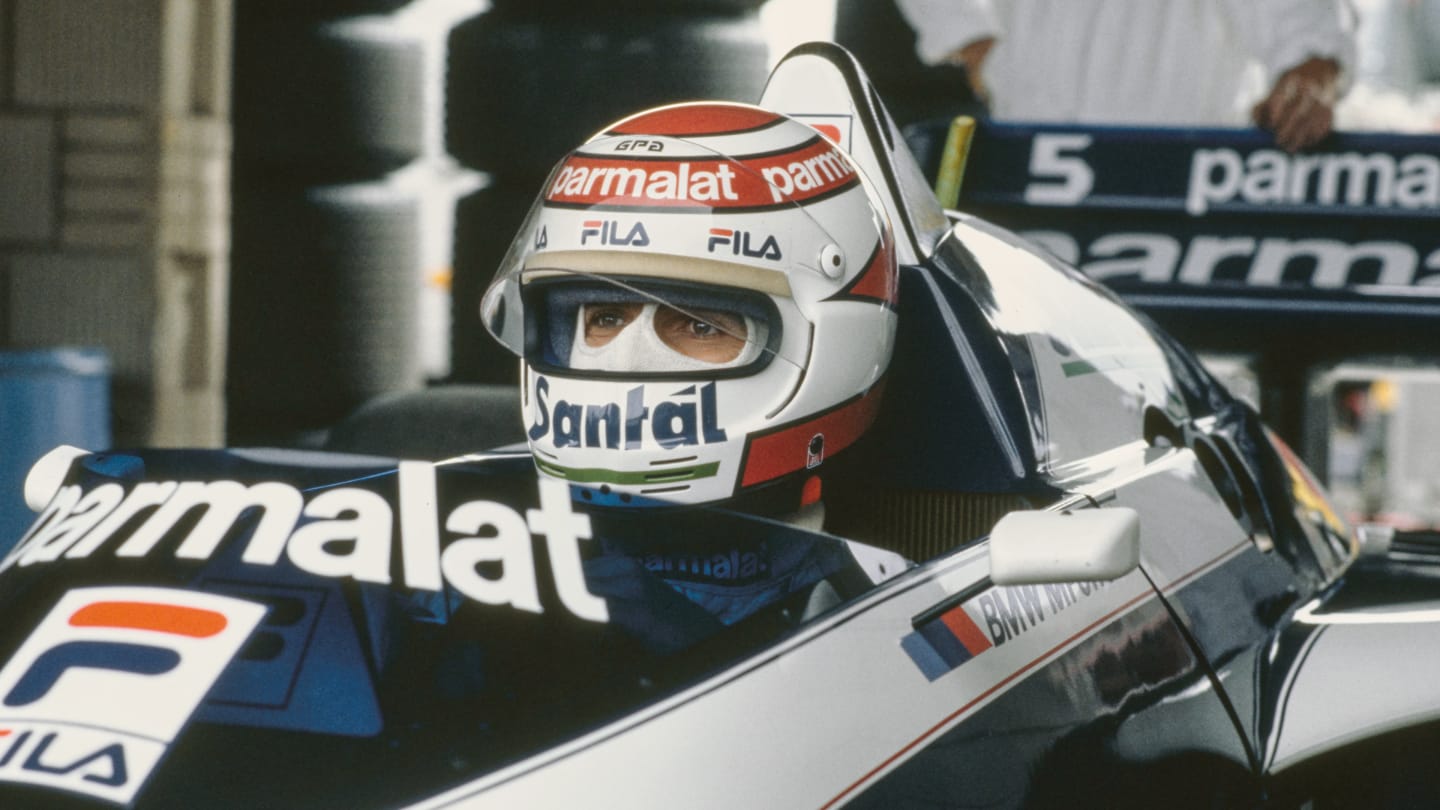 Formula One Grand Prix racing driver Nelson Piquet, driving for BMW-Brabham, sits in the BT52 in