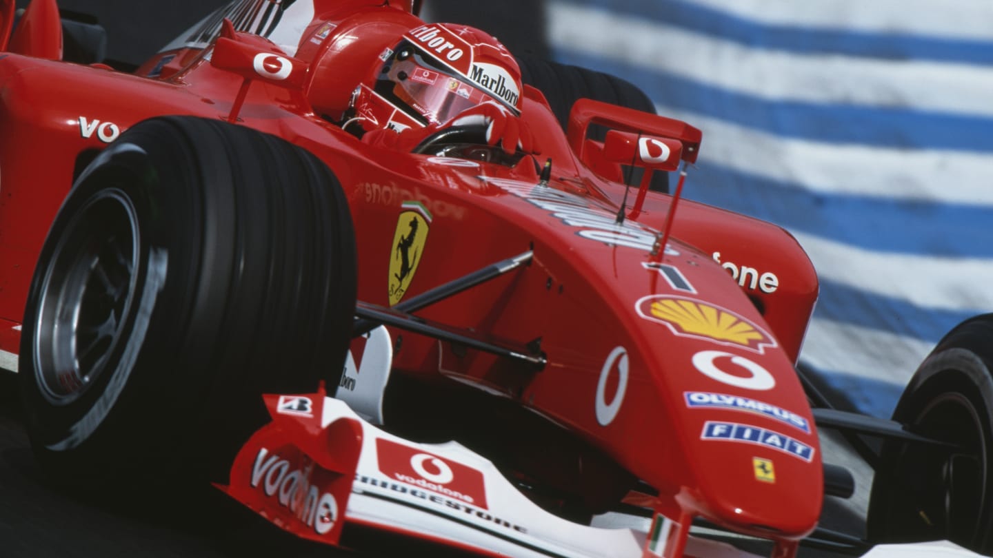 Michael Schumacher of Germany drives the #1 Scuderia Ferrari Marlboro Ferrari F2002 Ferrari V10