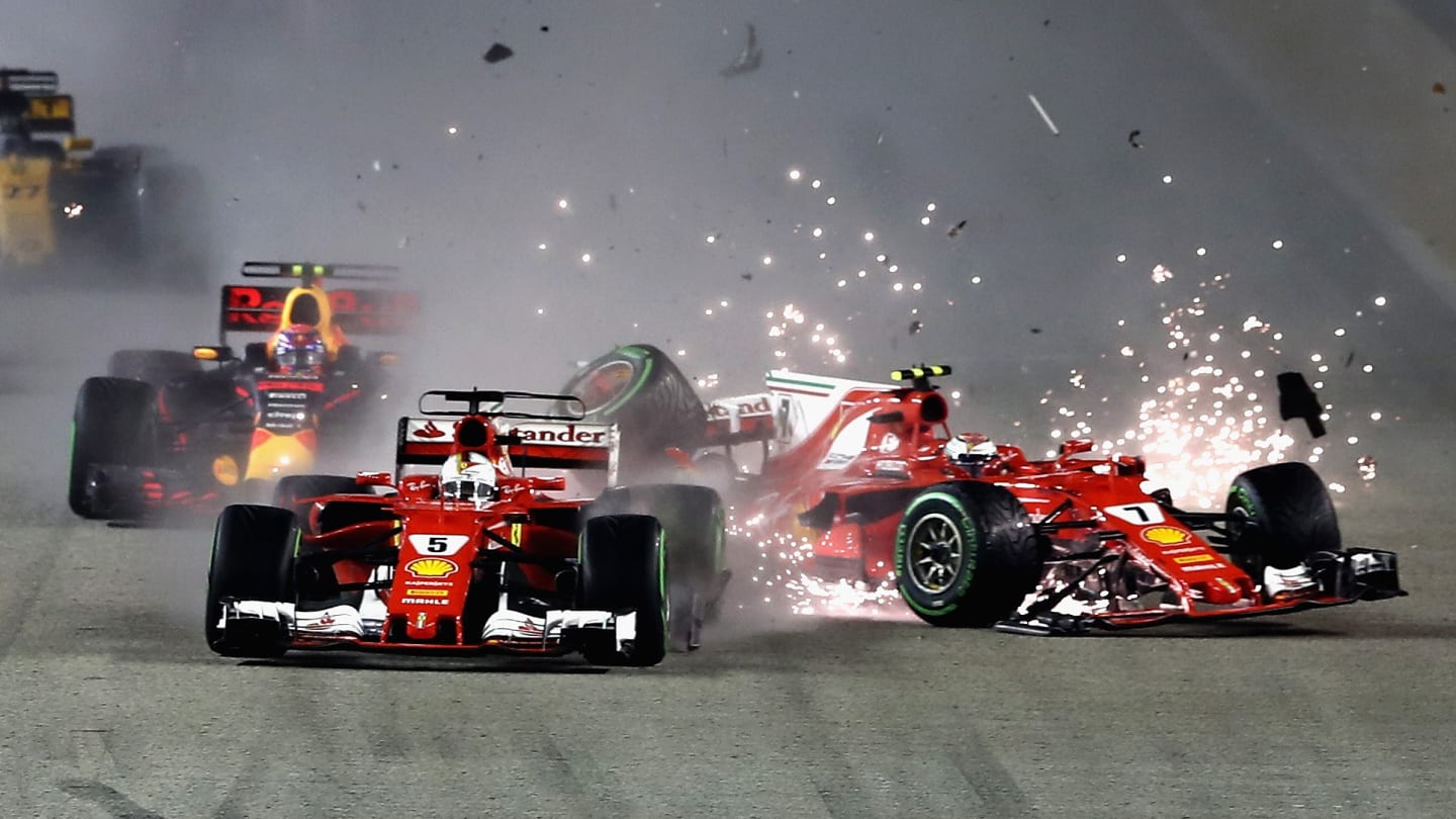 SINGAPORE - SEPTEMBER 17:  Sebastian Vettel of Germany driving the (5) Scuderia Ferrari SF70H and