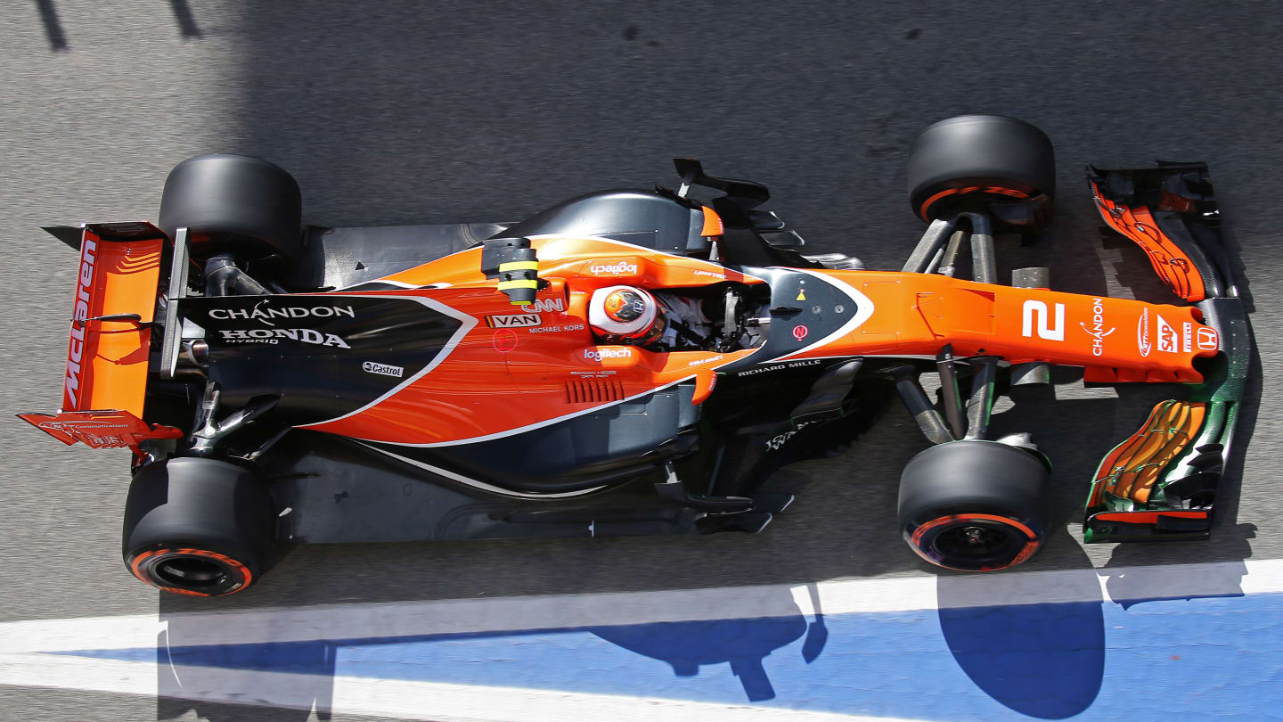 The McLaren of Stoffel Vandoorne during practice 1 of the Formula 1 Spain GP, held in the