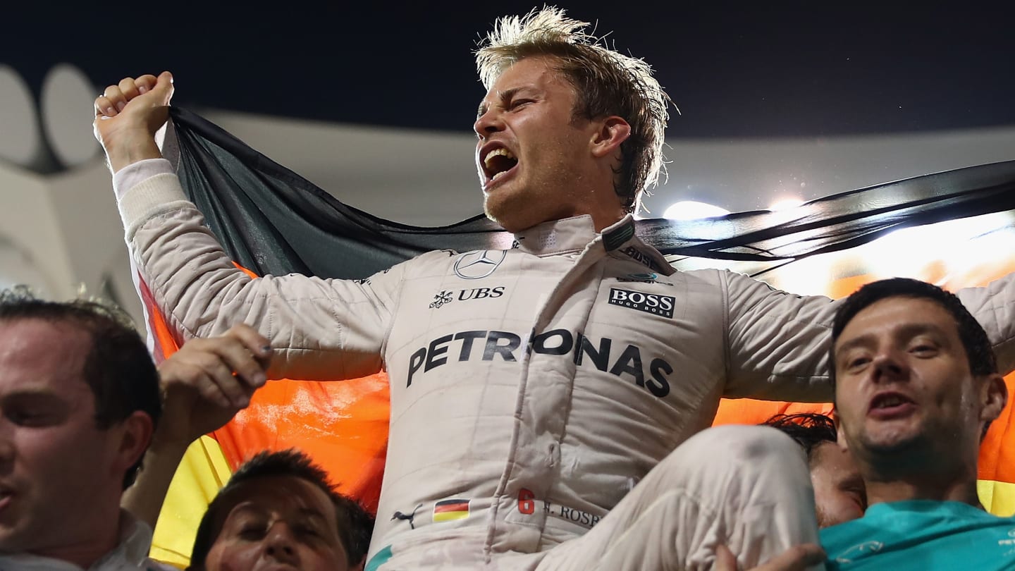 ABU DHABI, UNITED ARAB EMIRATES - NOVEMBER 27:  Nico Rosberg of Germany and Mercedes GP celebrates