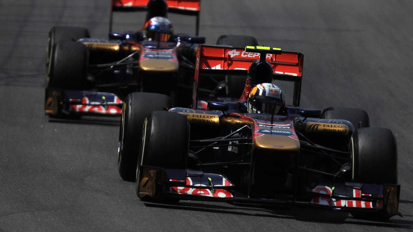 SAO PAULO, BRAZIL - NOVEMBER 27: Jaime Alguersuari of Spain followed by his team mate Sebastien