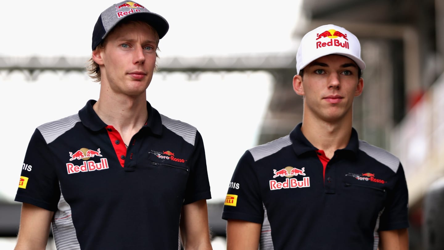 SAO PAULO, BRAZIL - NOVEMBER 10:  Pierre Gasly of France and Scuderia Toro Rosso and Brendon