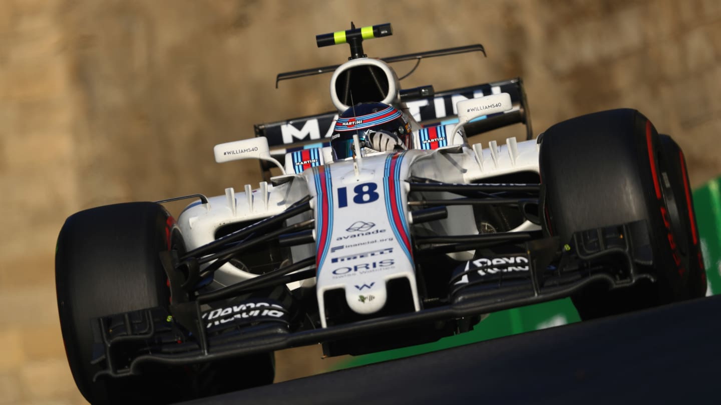 BAKU, AZERBAIJAN - JUNE 25: Lance Stroll of Canada driving the (18) Williams Martini Racing