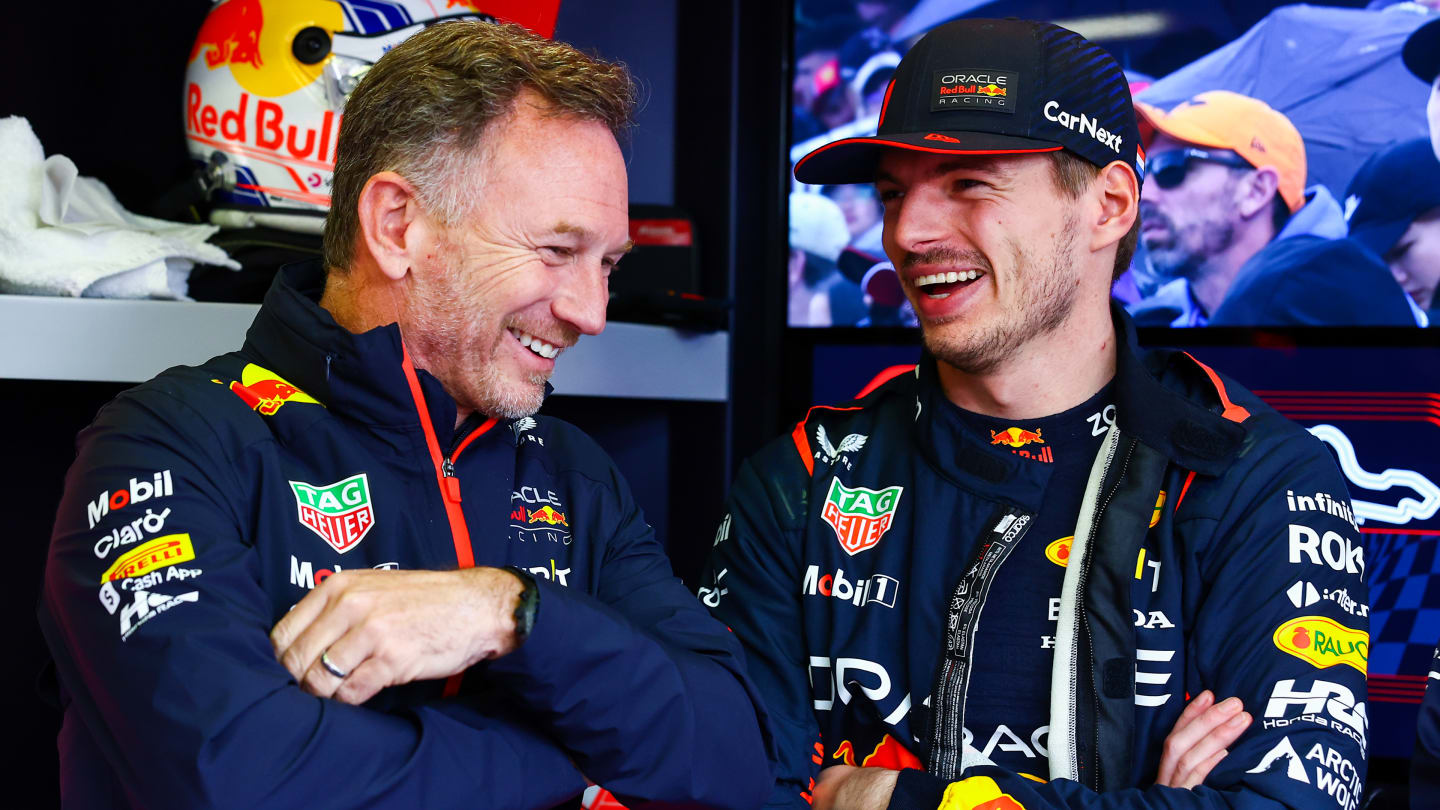 MELBOURNE, AUSTRALIA - APRIL 01: Red Bull Racing Team Principal Christian Horner talks with Max