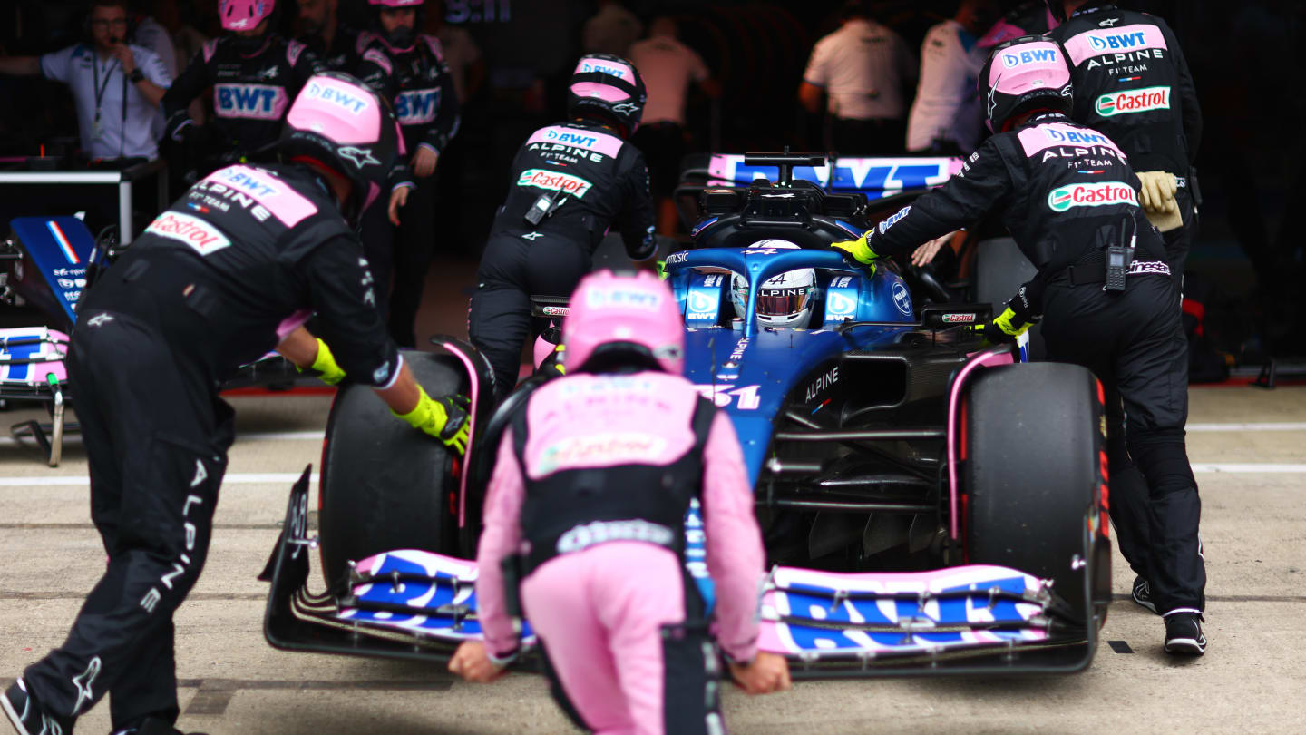 NORTHAMPTON, ENGLAND - JULY 09: Esteban Ocon of France driving the (31) Alpine F1 A523 Renault is