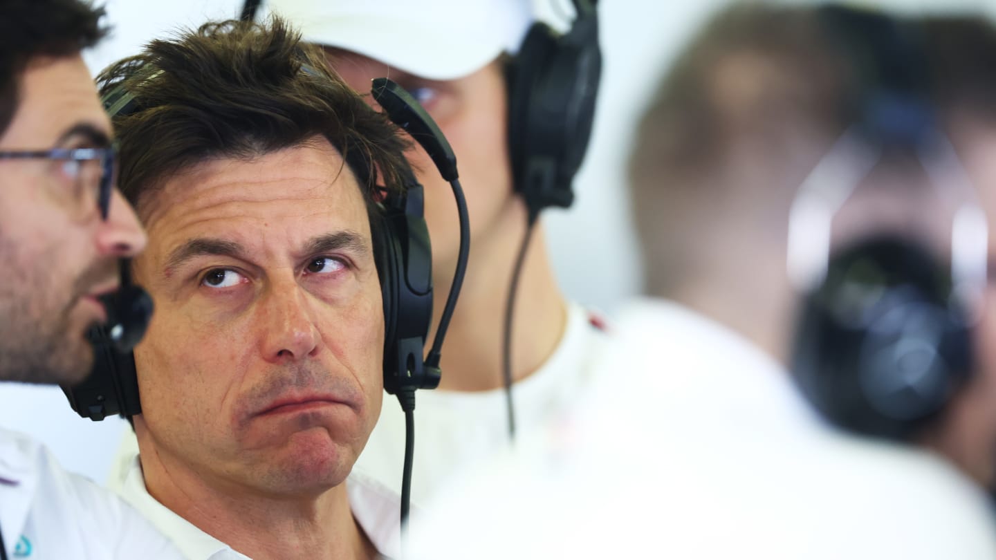 MEXICO CITY, MEXICO - OCTOBER 28: Mercedes GP Executive Director Toto Wolff looks on in the garage