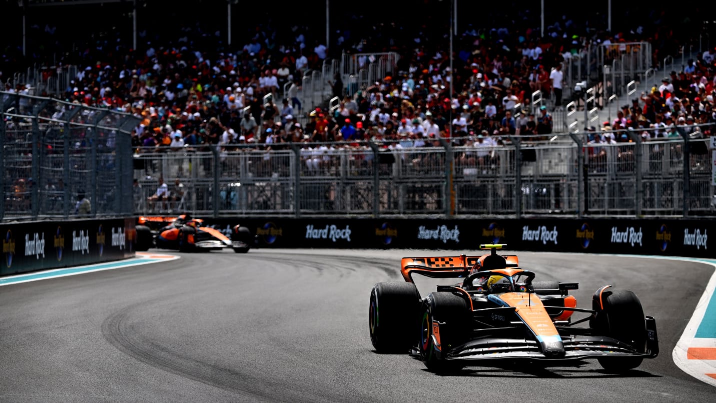 MIAMI, FLORIDA - MAY 07: Lando Norris of Great Britain driving the (4) McLaren MCL60 Mercedes on