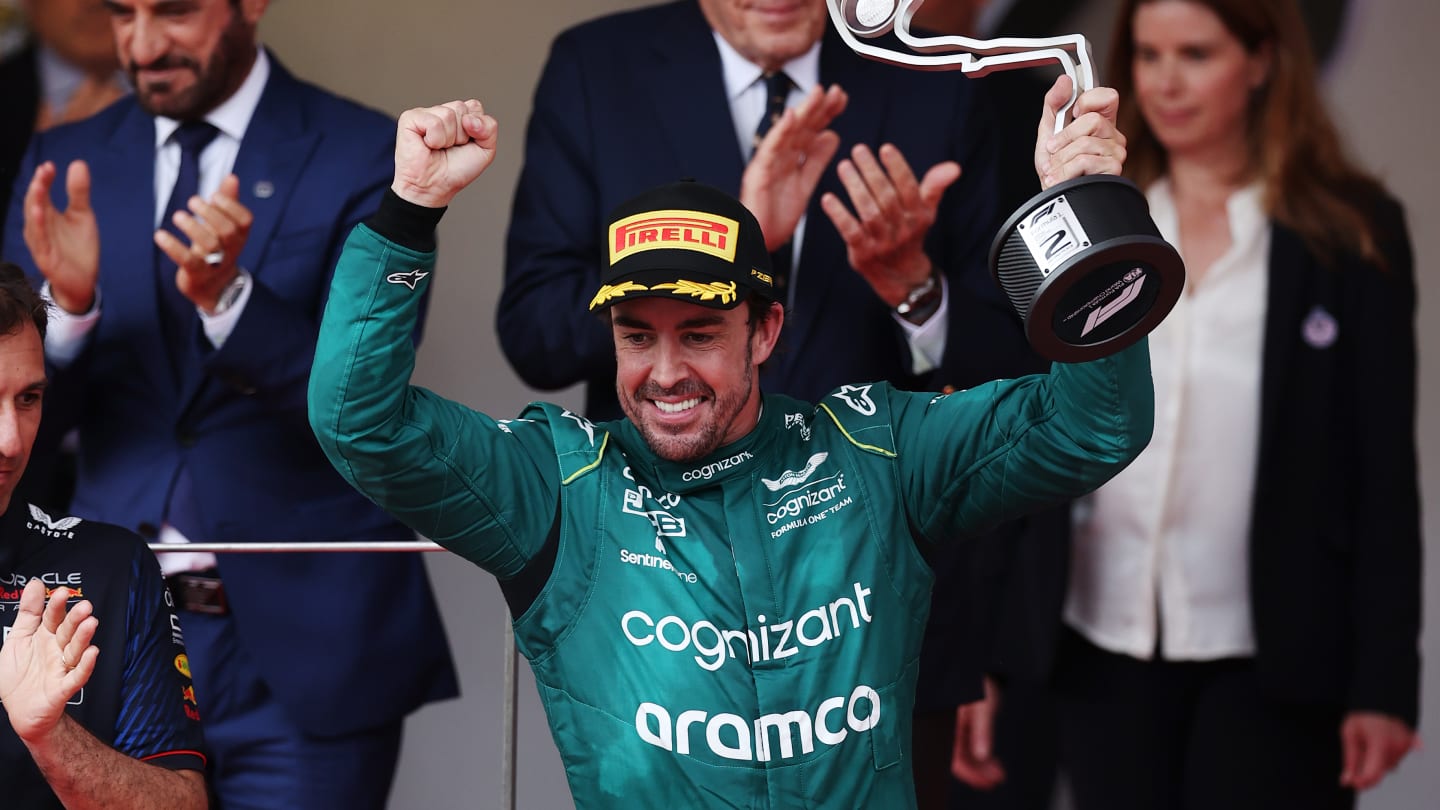 MONTE-CARLO, MONACO - MAY 28: Second placed Fernando Alonso of Spain and Aston Martin F1 Team