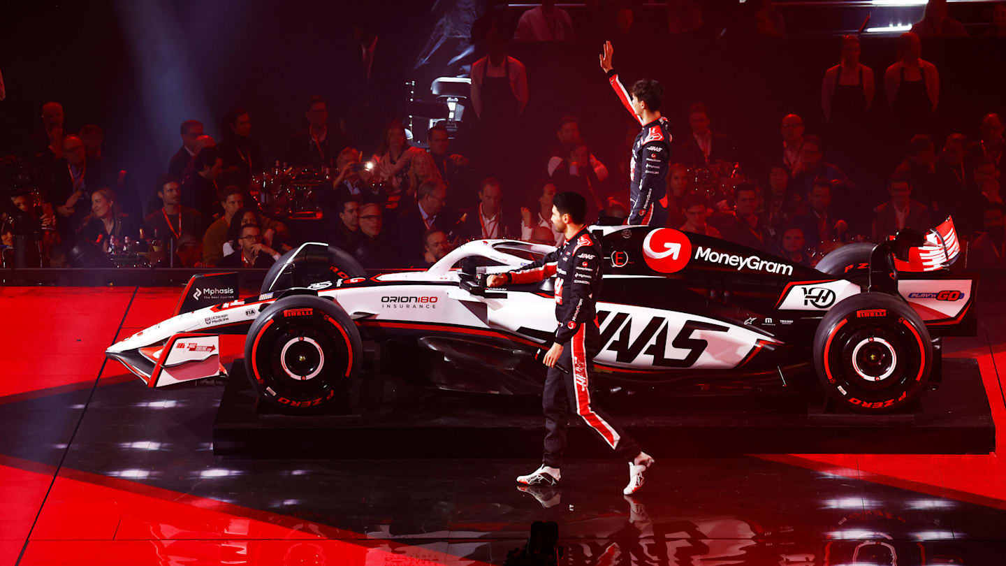 LONDON, ENGLAND - FEBRUARY 18: Oliver Bearman of Great Britain and Haas F1 and Esteban Ocon of