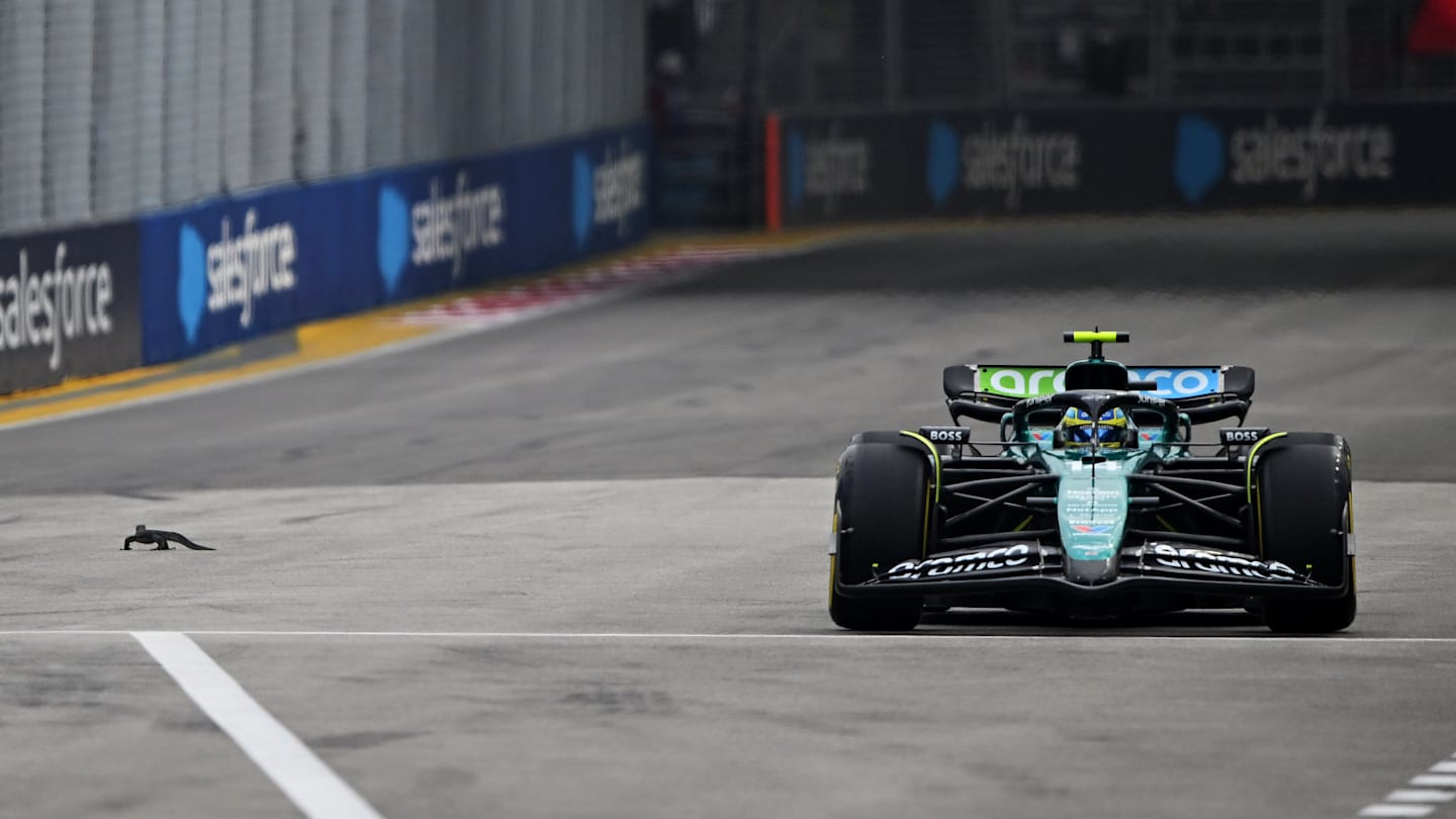 SINGAPORE, SINGAPORE - SEPTEMBER 21: Fernando Alonso of Spain driving the (14) Aston Martin AMR24