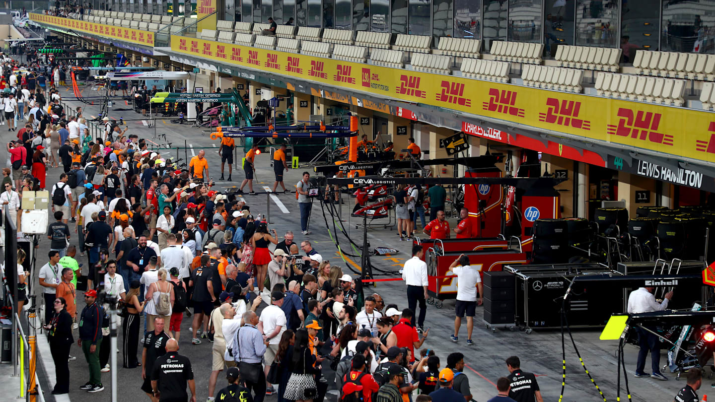 ABU DHABI, UNITED ARAB EMIRATES - DECEMBER 05: A general view of the pitlane during previews ahead