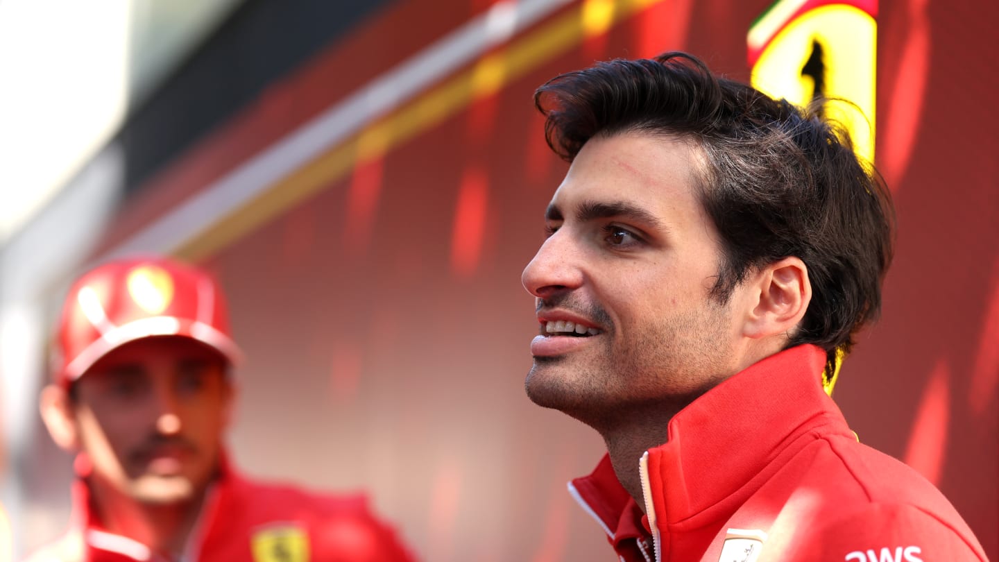 MELBOURNE, AUSTRALIA - MARCH 21: Charles Leclerc of Monaco and Ferrari and Carlos Sainz of Spain