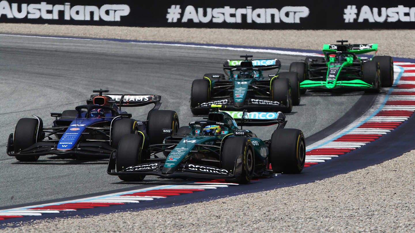 SPIELBERG, AUSTRIA - JUNE 30: Fernando Alonso of Spain driving the (14) Aston Martin AMR24 Mercedes