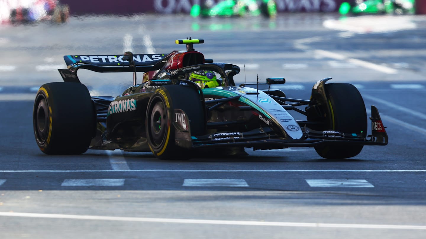 BAKU, AZERBAIJAN - SEPTEMBER 15: Lewis Hamilton of Great Britain driving the (44) Mercedes AMG