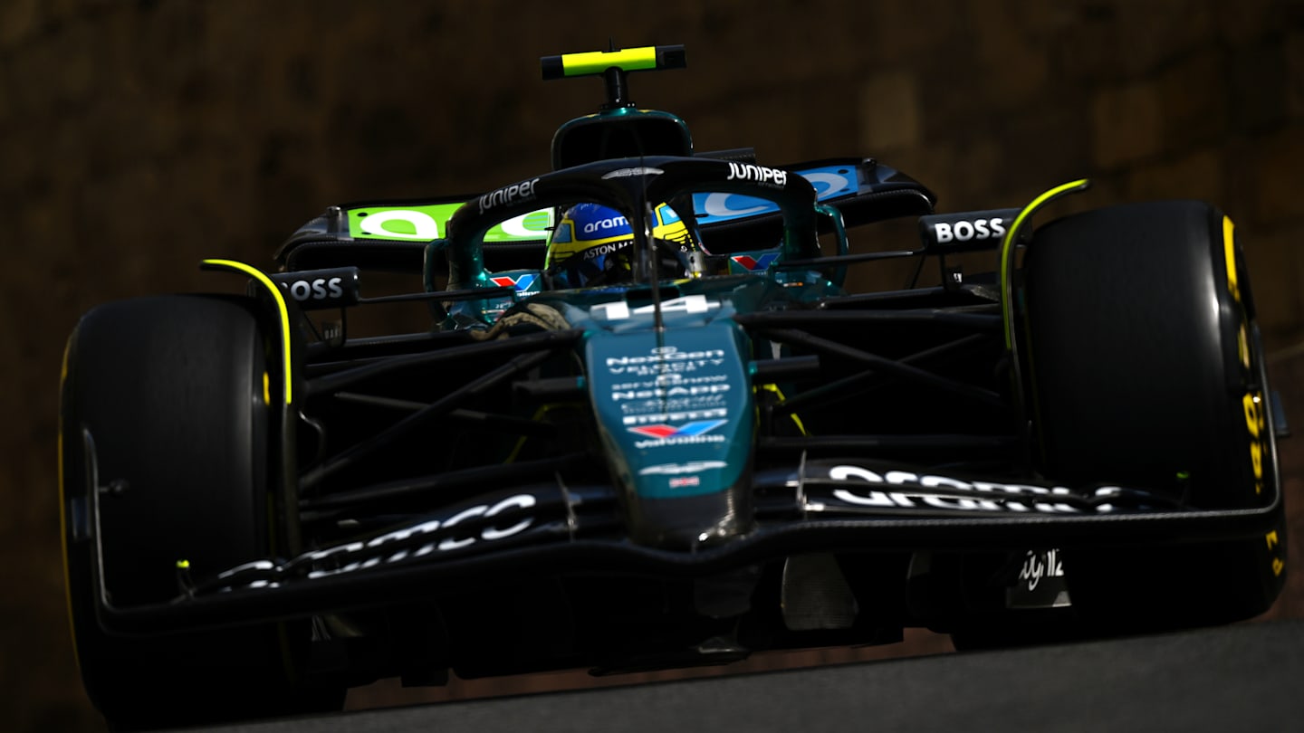BAKU, AZERBAIJAN - SEPTEMBER 13: Fernando Alonso of Spain driving the (14) Aston Martin AMR24