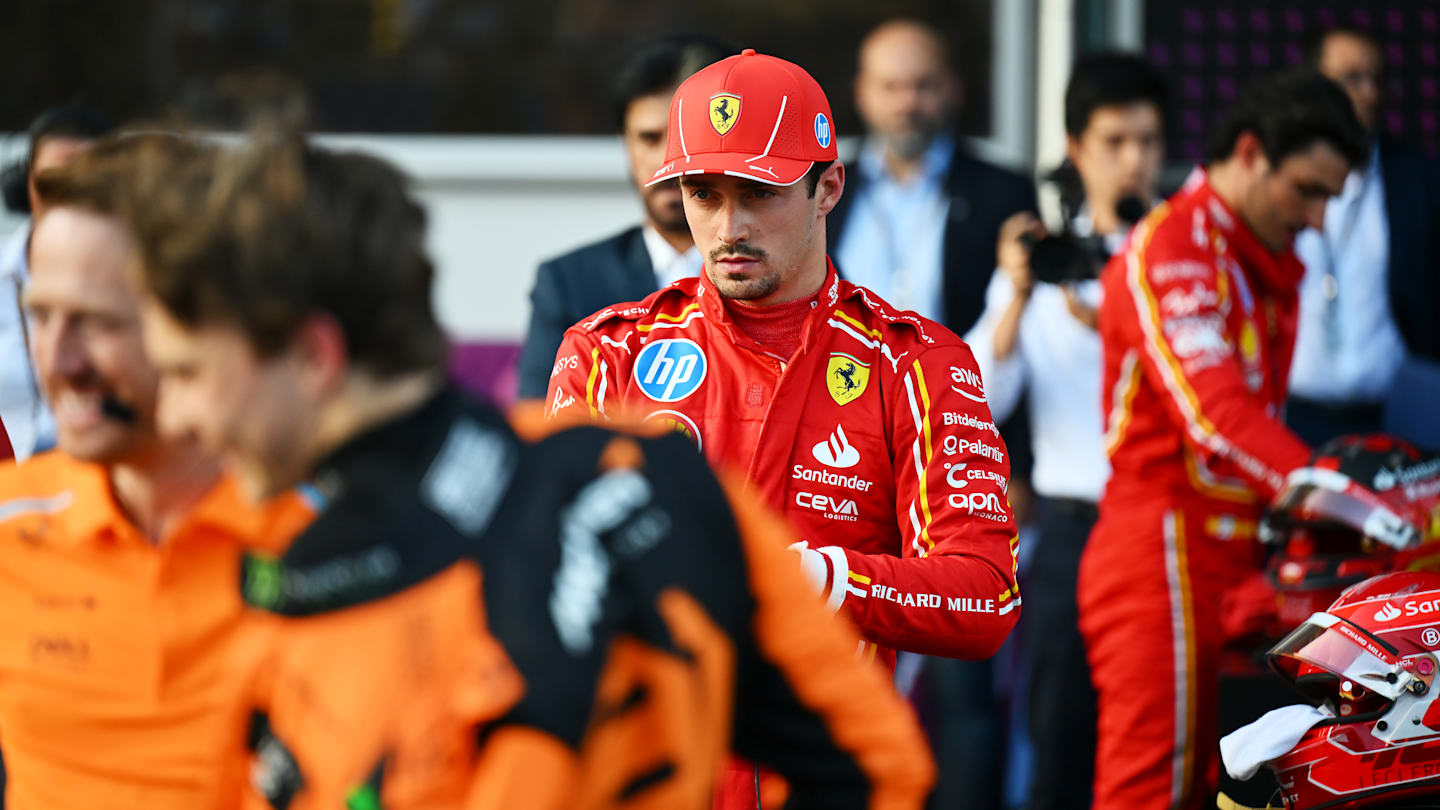 BAKU, AZERBAIJAN - SEPTEMBER 14: Pole position qualifier Charles Leclerc of Monaco and Ferrari