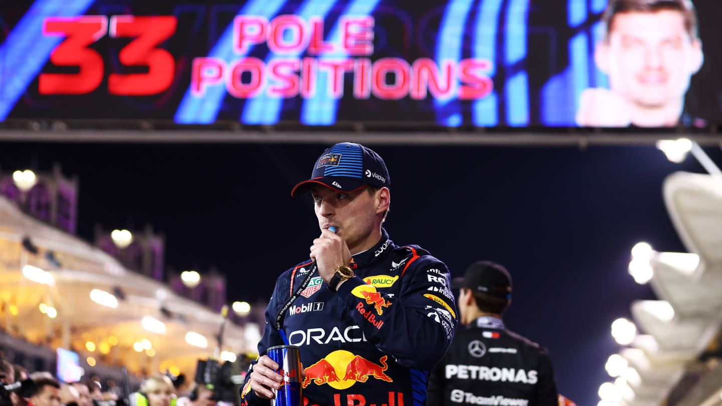 BAHRAIN, BAHRAIN - MARCH 01: Pole position qualifier Max Verstappen of the Netherlands and Oracle
