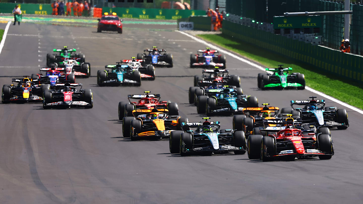 SPA, BELGIUM - JULY 28: Charles Leclerc of Monaco driving the (16) Ferrari SF-24 leads Lewis