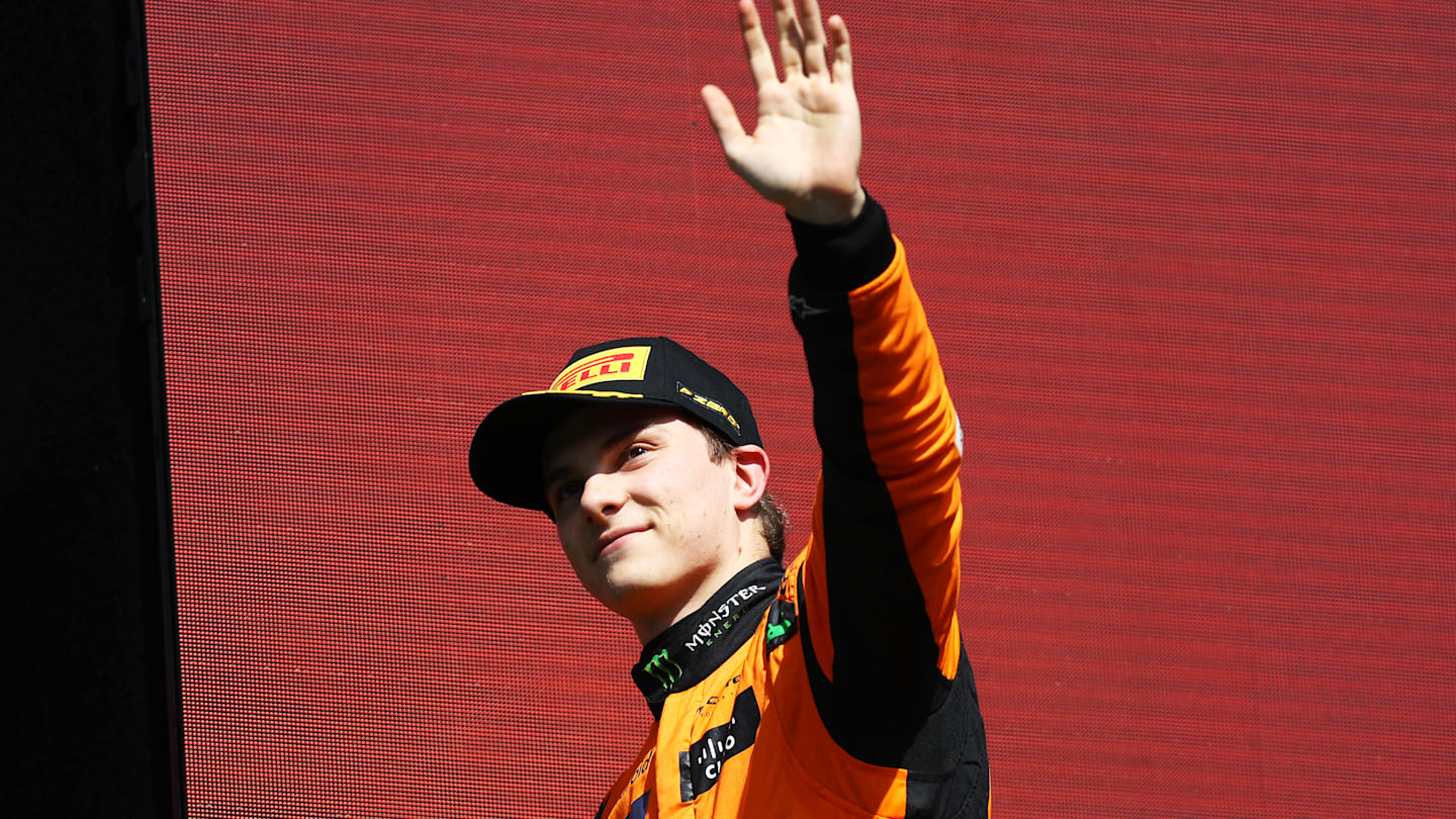 SPA, BELGIUM - JULY 28: Third placed Oscar Piastri of Australia and McLaren celebrates on the