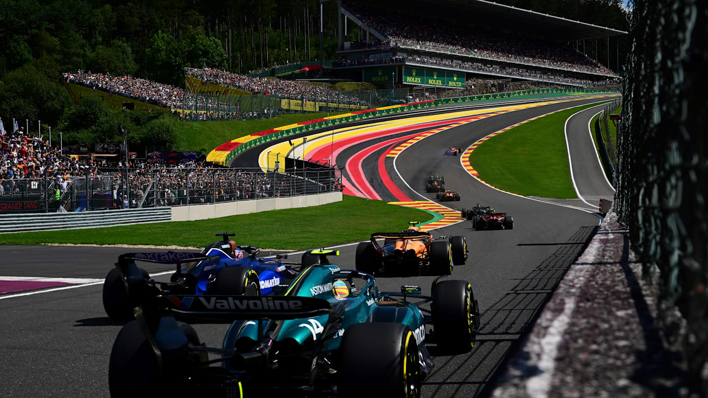 SPA, BELGIUM - JULY 28: Fernando Alonso of Spain driving the (14) Aston Martin AMR24 Mercedes and