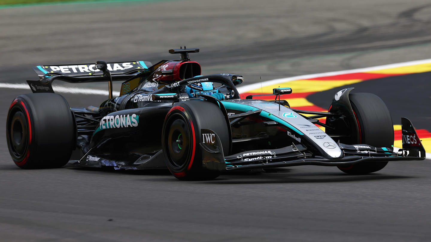 SPA, BELGIUM - JULY 26: George Russell of Great Britain driving the (63) Mercedes AMG Petronas F1