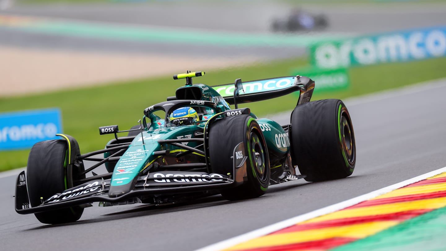 SPA, BELGIUM - JULY 27: Fernando Alonso of Aston Martin and Spain  during qualifying ahead of the