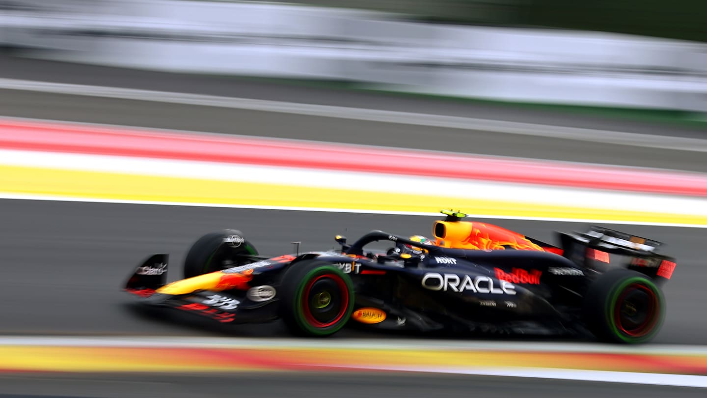 SPA, BELGIUM - JULY 27: Sergio Perez of Mexico driving the (11) Oracle Red Bull Racing RB20 on