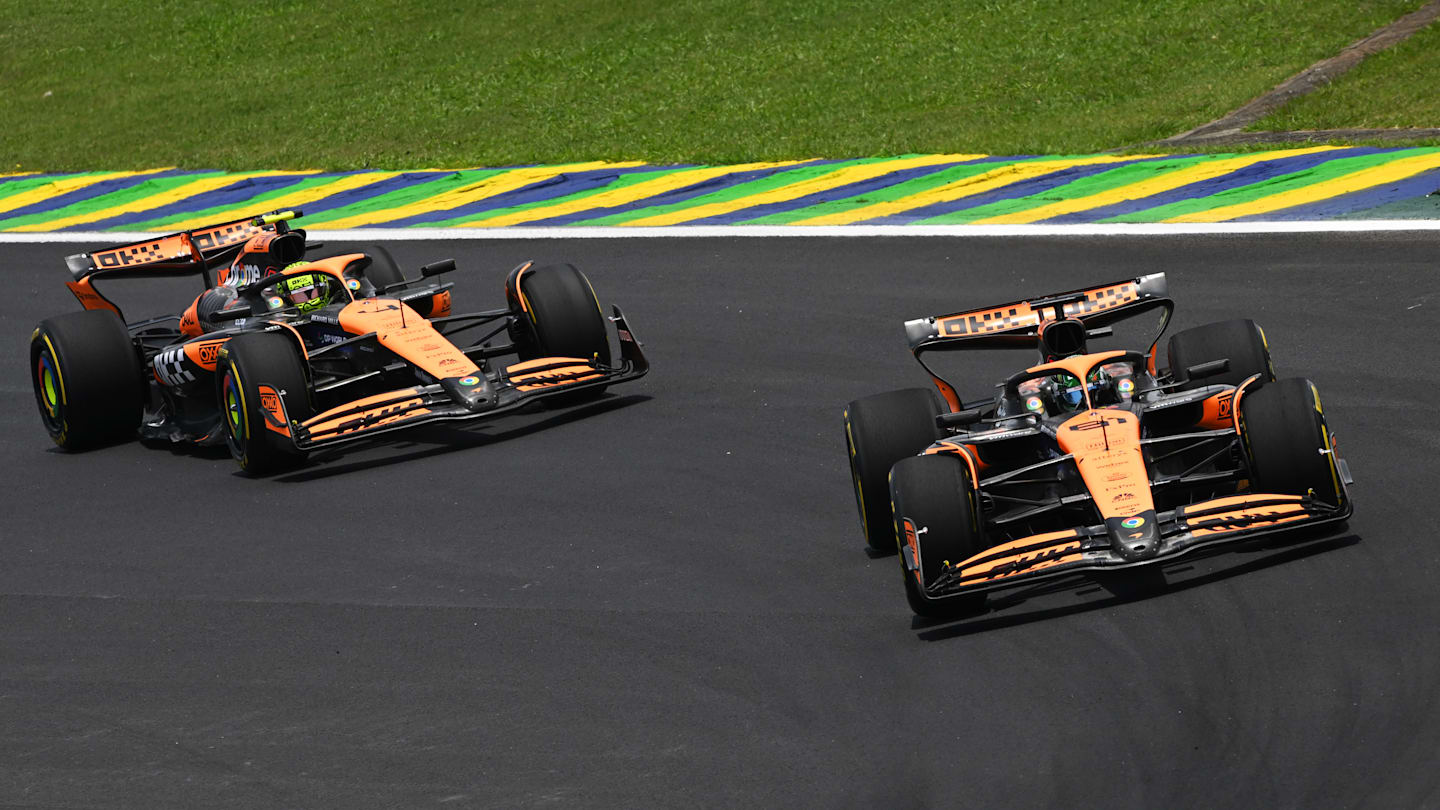 SAO PAULO, BRAZIL - NOVEMBER 02: Oscar Piastri of Australia driving the (81) McLaren MCL38 Mercedes