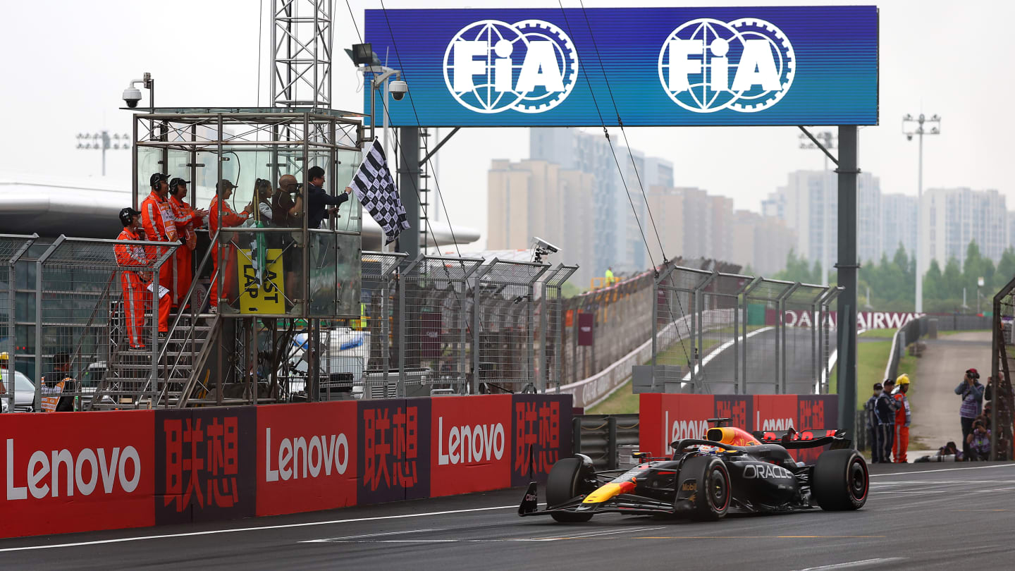 SHANGHAI, CHINA - APRIL 21: Race winner Max Verstappen of the Netherlands driving the (1) Oracle