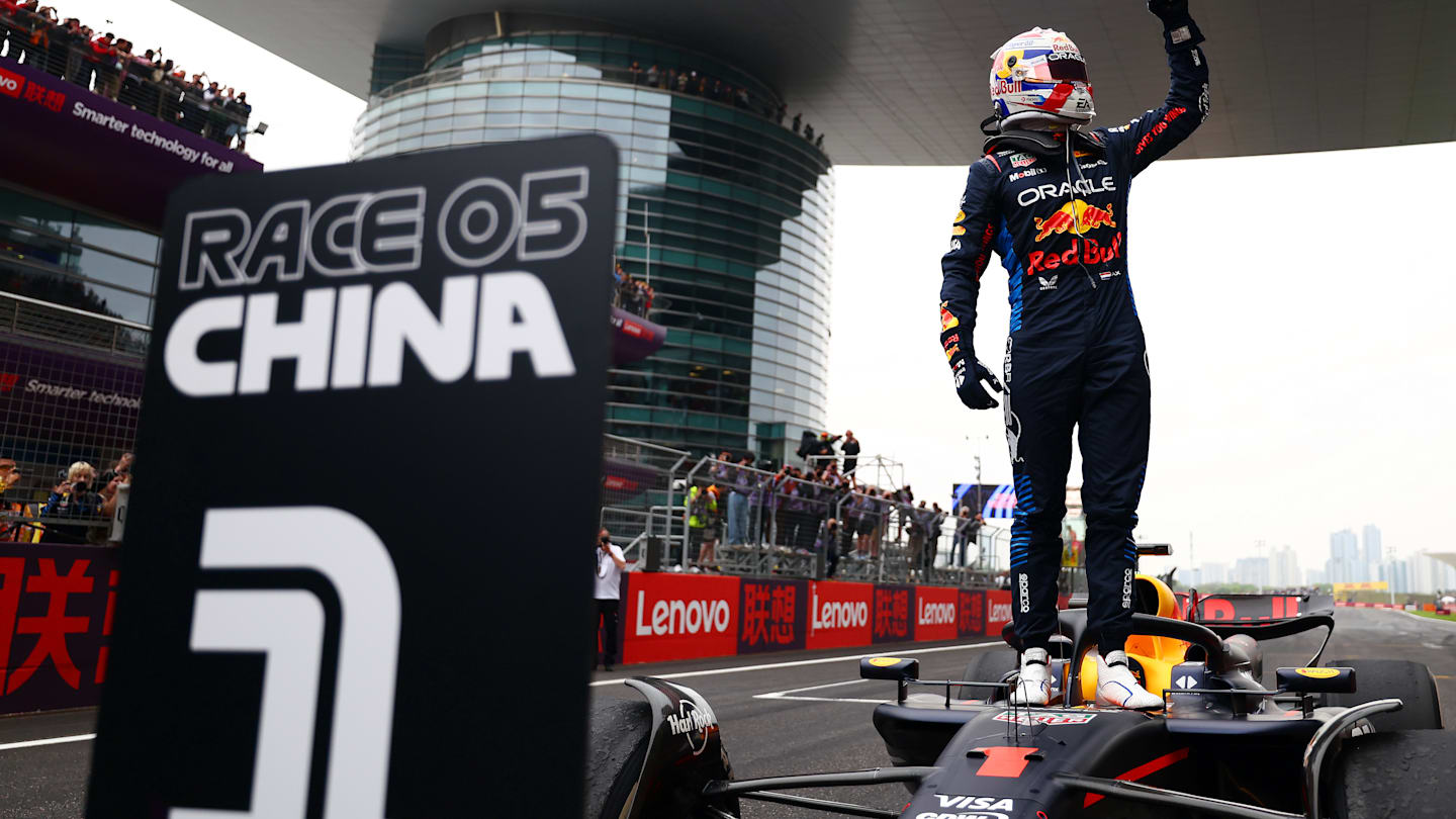 SHANGHAI, CHINA - APRIL 21: Race winner Max Verstappen of the Netherlands and Oracle Red Bull