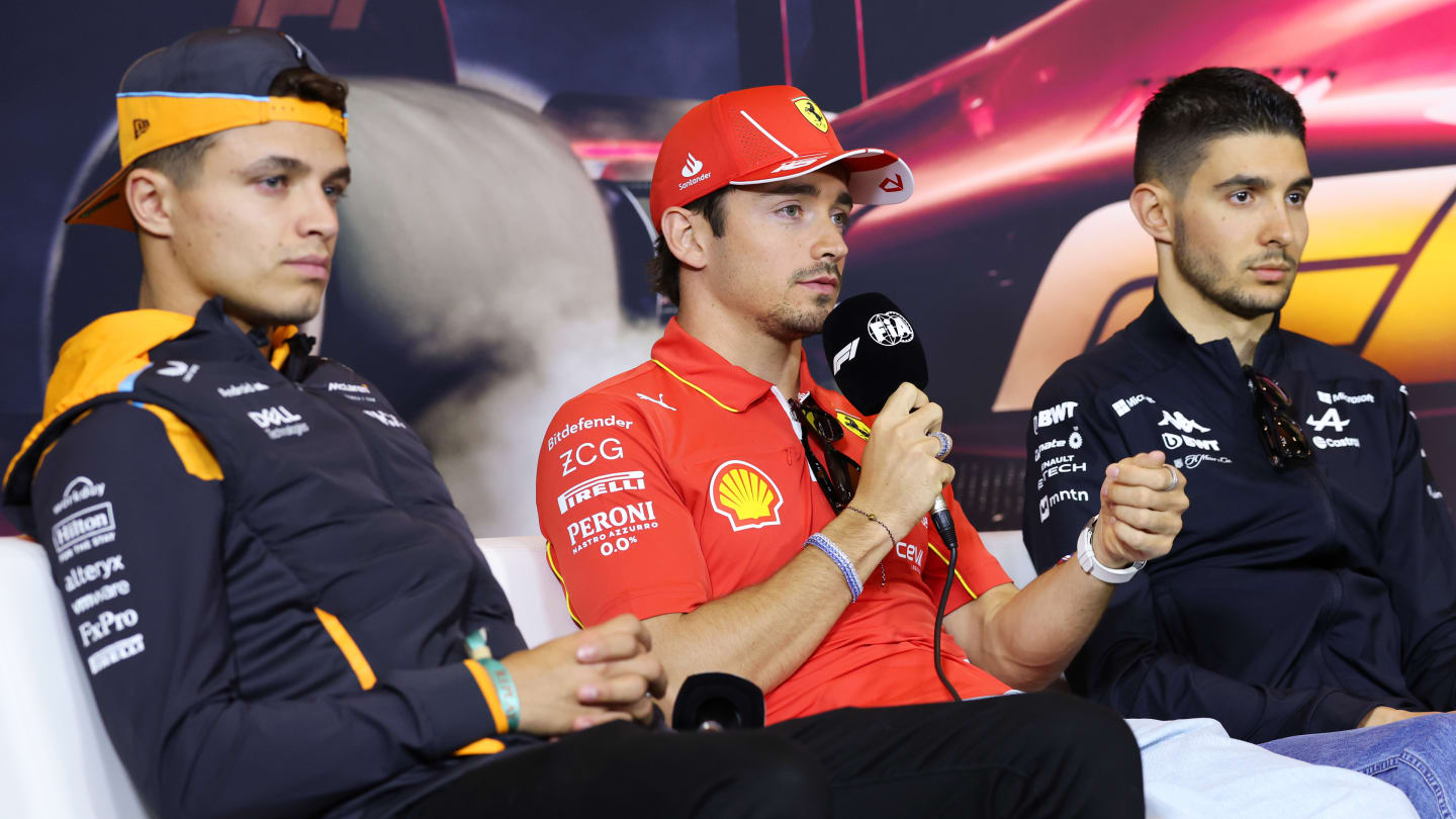 SHANGHAI, CHINA - APRIL 18: Charles Leclerc of Monaco and Ferrari talks in the Drivers Press