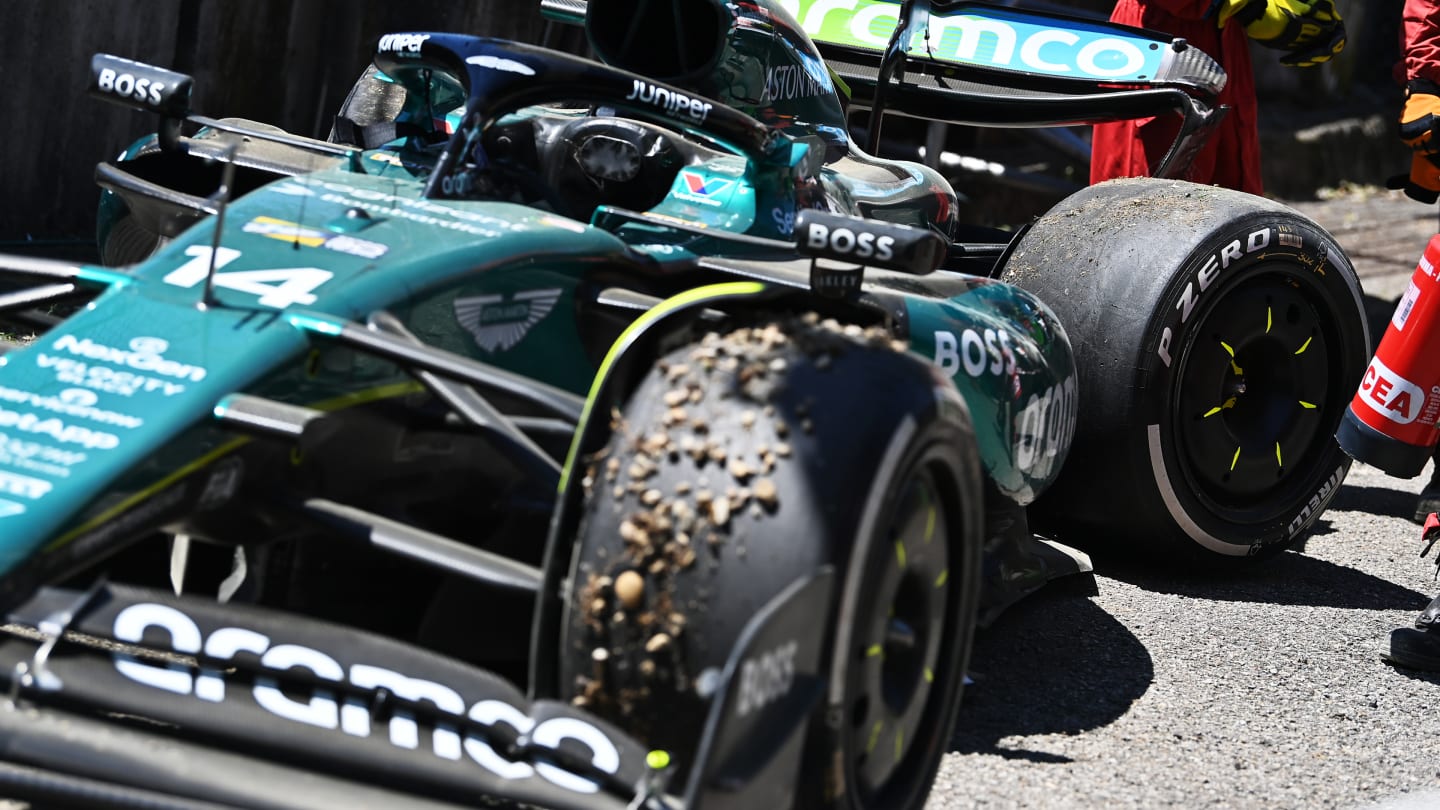 IMOLA, ITALY - MAY 18: A detail view of the car of Fernando Alonso of Spain and Aston Martin F1