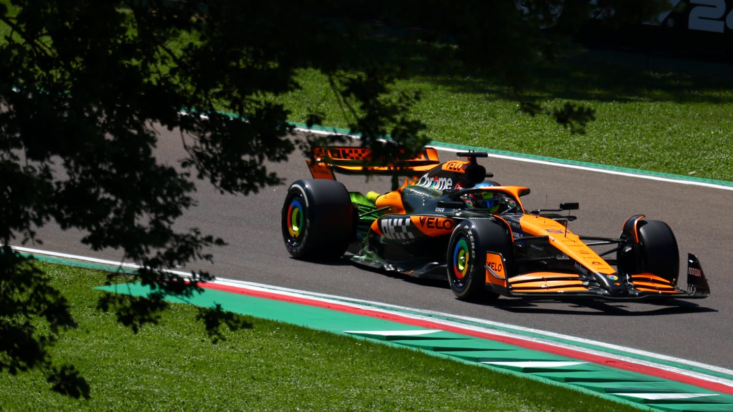 IMOLA, ITALY - MAY 17: Oscar Piastri of Australia driving the (81) McLaren MCL38 Mercedes on track