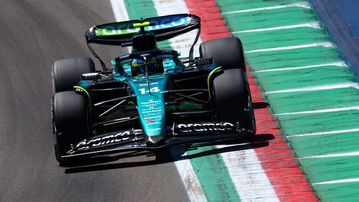 IMOLA, ITALY - MAY 18: Fernando Alonso of Spain driving the (14) Aston Martin AMR24 Mercedes on