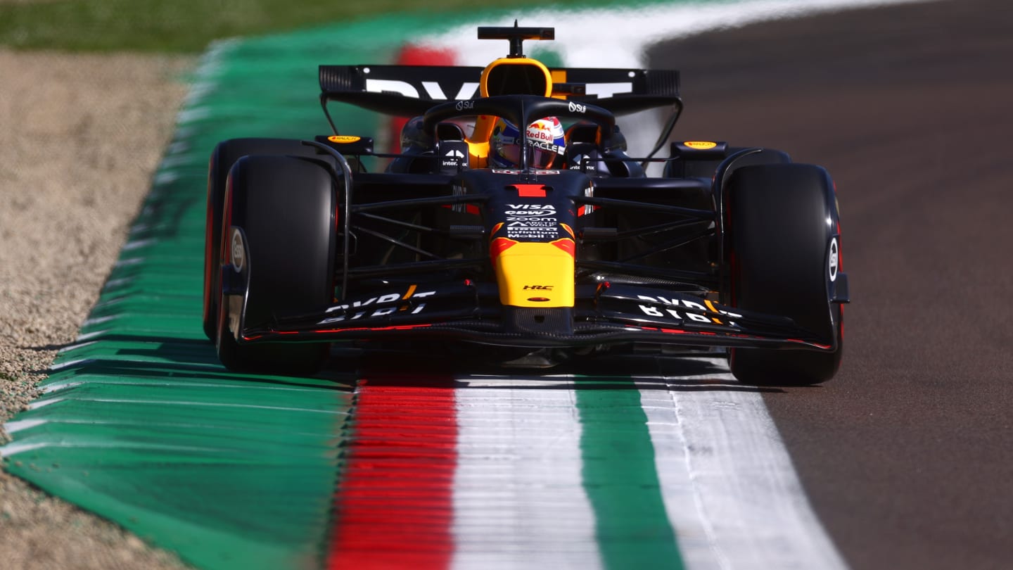 IMOLA, ITALY - MAY 18: Max Verstappen of the Netherlands driving the (1) Oracle Red Bull Racing