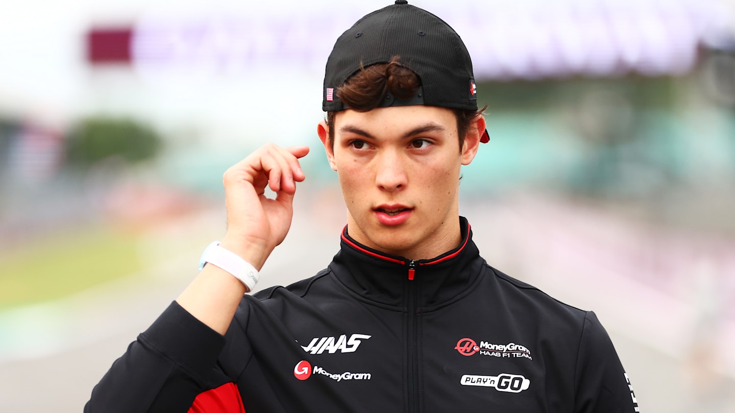 NORTHAMPTON, ENGLAND - JULY 04: Oliver Bearman of Great Britain and Haas F1 looks on from the track