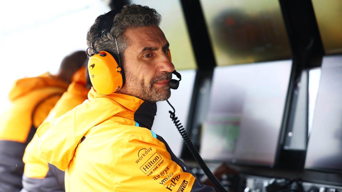 NORTHAMPTON, ENGLAND - JULY 06: McLaren Team Principal Andrea Stella looks on from the pitwall