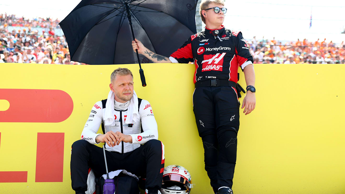 BUDAPEST, HUNGARY - JULY 21: Kevin Magnussen of Denmark and Haas F1 prepares to drive on the grid during the F1 Grand Prix of Hungary at Hungaroring on July 21, 2024 in Budapest, Hungary. (Photo by Bryn Lennon - Formula 1/Formula 1 via Getty Images)