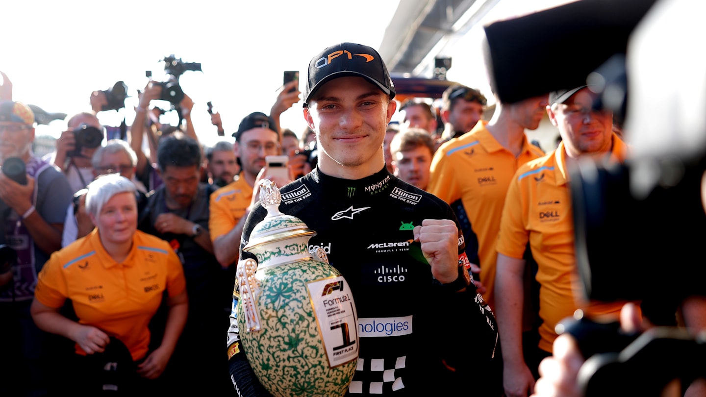 BUDAPEST, HUNGARY - JULY 21: Race winner Oscar Piastri of Australia and McLaren poses for a photo